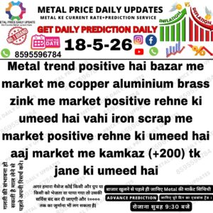 Aaj ke metal scrap market prediction mein copper scrap, brass scrap, aluminium scrap aur iron scrap ke price trend aur forecast dikhaye gaye hain