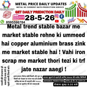 Alt Text: Metal scrap market prediction image showing stable copper aluminium brass zinc prices and slight rise in iron scrap market