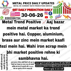 Metal market update showing a positive trend for Copper, Aluminium, Brass, Zinc, and Iron Scrap with bullish market sentiment for today.
