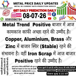 Today's metal market prediction showing a positive business outlook with stable prices expected for copper, aluminium, brass, and zinc.