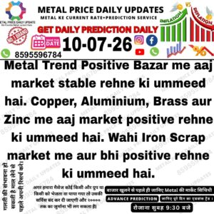 Alt Text: Today's metal market prediction showing stable market expectations with a positive outlook for copper, aluminium, brass, and zinc prices.