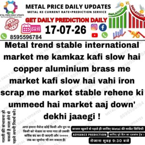 Today's metal market prediction showing slow international market activity, weakness in copper, aluminium, and brass, with iron scrap expected to remain stable.