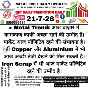 Metal market prediction graphic showing a positive trend with expectations of strong business activity and favorable market conditions today.