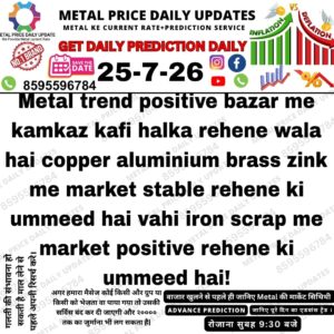 Alt Text: Metal market forecast graphic showing light trading activity and stable price expectations for copper, aluminum, brass, and zinc in the Positive Bazar.