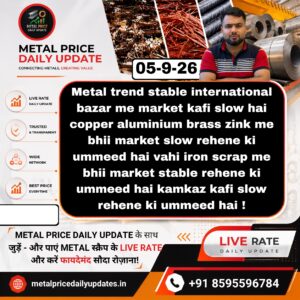 Alt text: Today’s metal market trend is expected to remain slow, with copper, aluminium, brass, zinc, and iron scrap showing stable to subdued conditions.